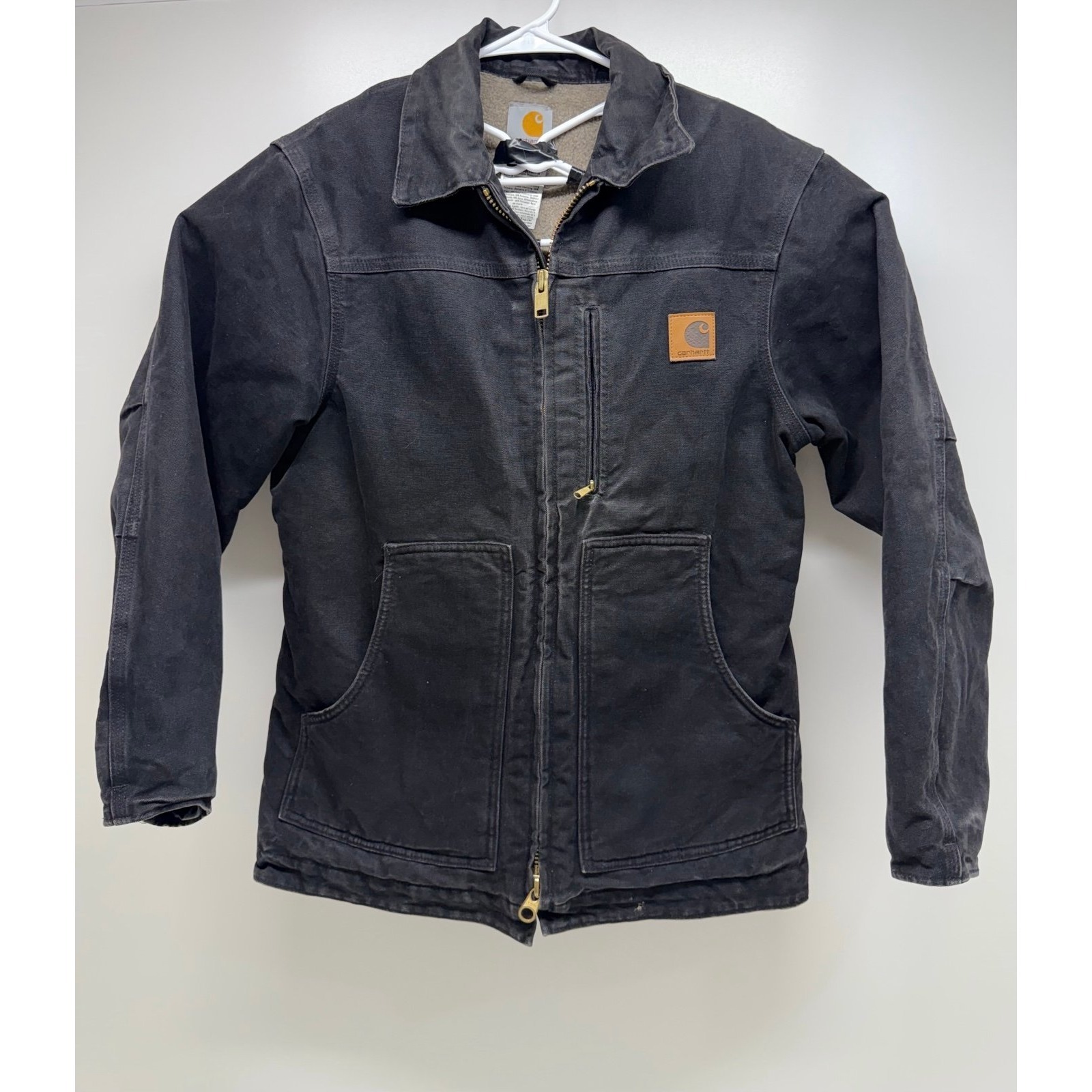Vintage Carhartt Chore Coat Sherpa Lined Work Jacket C61 Blk Faded Black Small